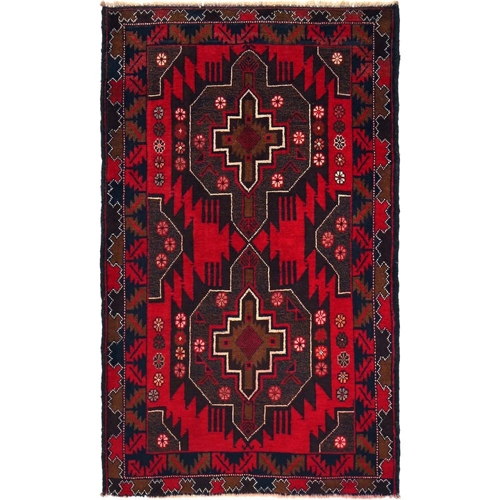 Red Afghan Baluchi Rug 2' 11" x 4' 8" Hand-Knotted | No. AL37760