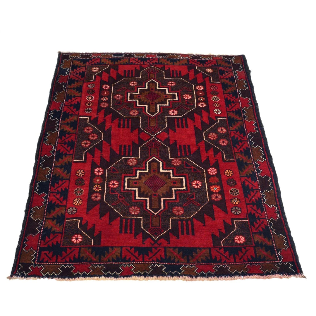 Red Afghan Baluchi Rug 2' 11" x 4' 8" Hand-Knotted | No. AL37760