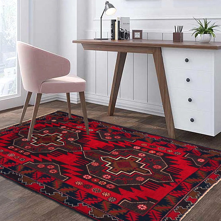 Red Afghan Baluchi Rug 2' 11" x 4' 8" Hand-Knotted | No. AL37760