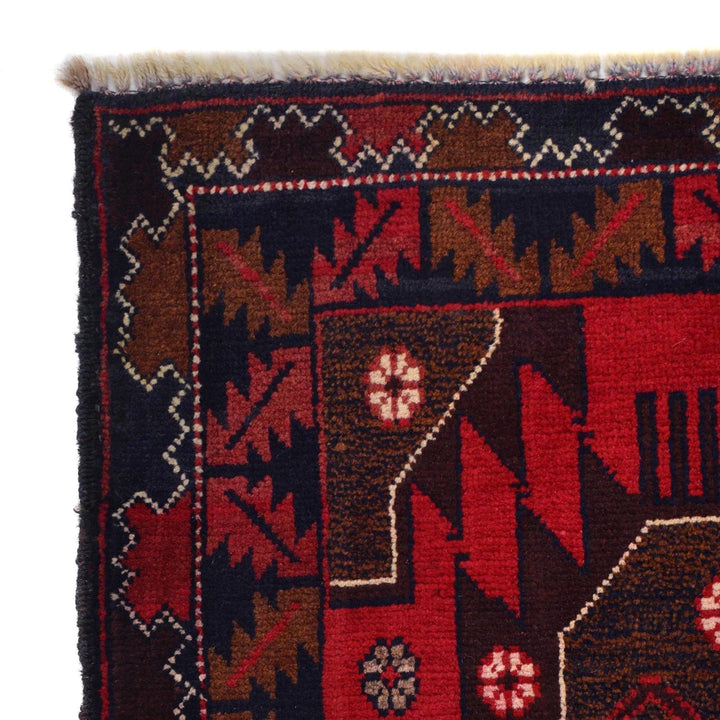 Red Afghan Baluchi Rug 2' 11" x 4' 8" Hand-Knotted | No. AL37760