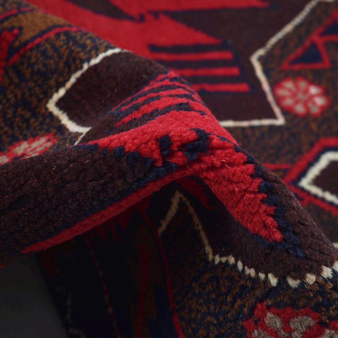 Red Afghan Baluchi Rug 2' 11" x 4' 8" Hand-Knotted | No. AL37760