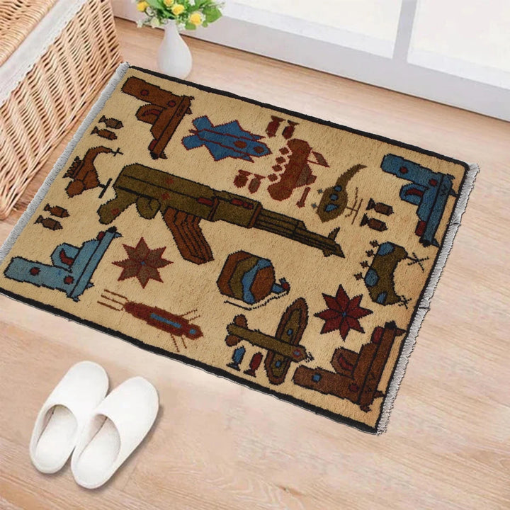 Beige Afghan War Rug 2' 0" x 2' 10" Hand-Knotted | No. AL37763