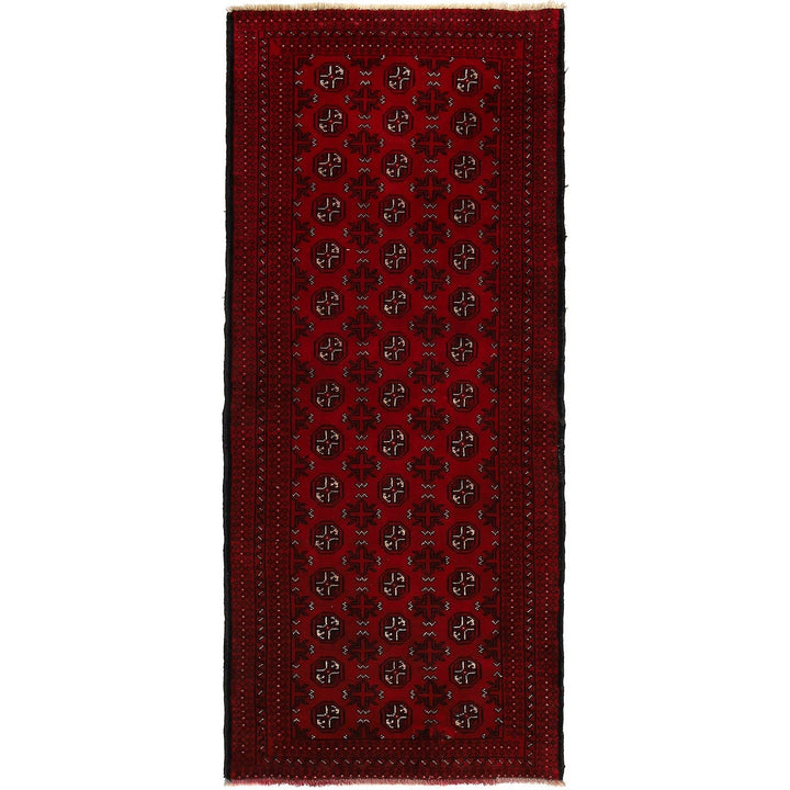 Red Afghan Bokhara Rug 2' 8" x 6' 3" Hand-Knotted | No. AL37794
