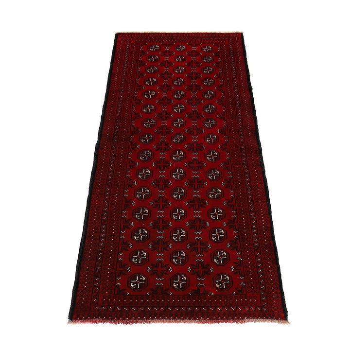 Red Afghan Bokhara Rug 2' 8" x 6' 3" Hand-Knotted | No. AL37794