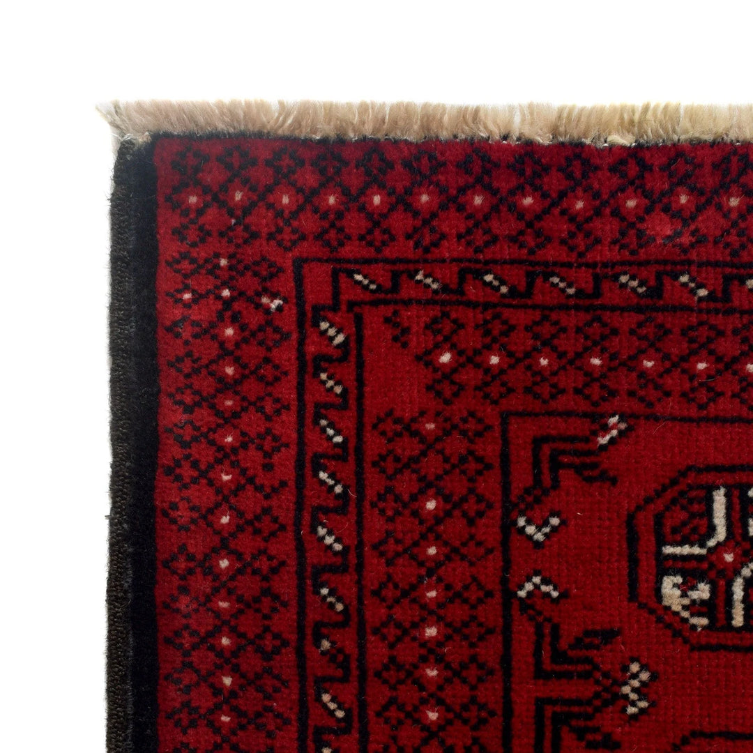 Red Afghan Bokhara Rug 2' 8" x 6' 3" Hand-Knotted | No. AL37794
