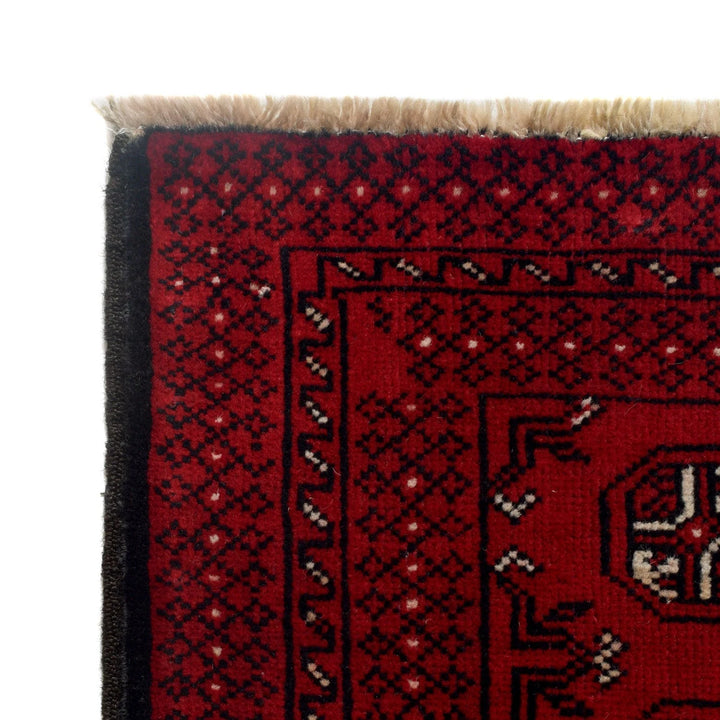 Red Afghan Bokhara Rug 2' 8" x 6' 3" Hand-Knotted | No. AL37794