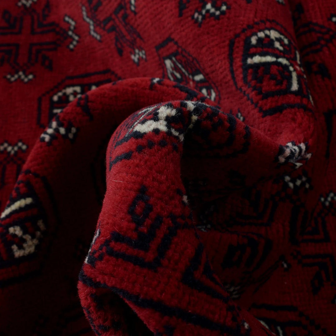 Red Afghan Bokhara Rug 2' 8" x 6' 3" Hand-Knotted | No. AL37794