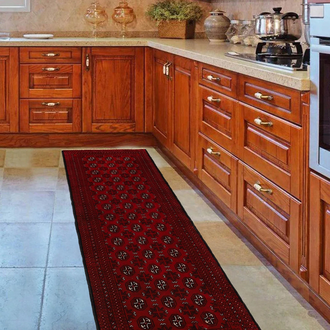 Red Afghan Bokhara Rug 2' 8" x 6' 3" Hand-Knotted | No. AL37794