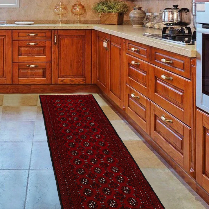 Red Afghan Bokhara Rug 2' 8" x 6' 3" Hand-Knotted | No. AL37794