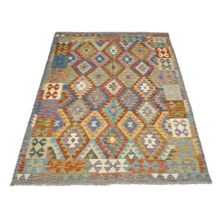 Afghan Vegetable Kilim Rug 5'8" x 8'2" Flat-Weave | No. AL378101