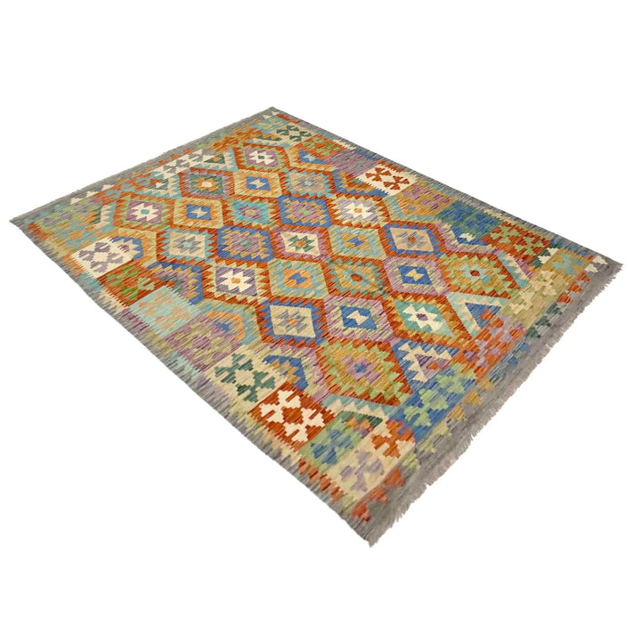 Afghan Vegetable Kilim Rug 5'8" x 8'2" Flat-Weave | No. AL378101