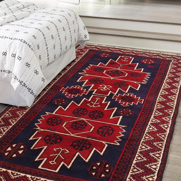 Red Afghan Baluchi Rug 2' 11" x 4' 9" Hand-Knotted | No. AL37833