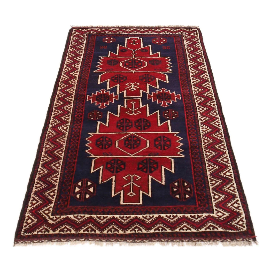 Red Afghan Baluchi Rug 2' 11" x 4' 9" Hand-Knotted | No. AL37833