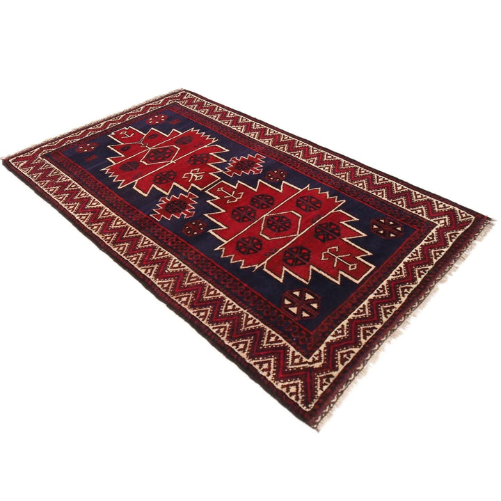 Red Afghan Baluchi Rug 2' 11" x 4' 9" Hand-Knotted | No. AL37833