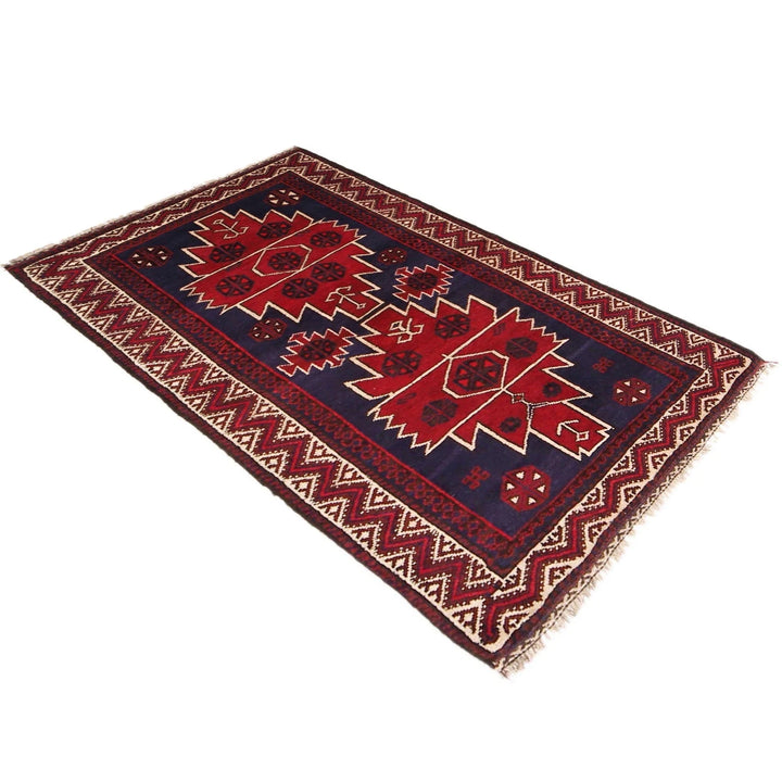 Red Afghan Baluchi Rug 2' 11" x 4' 9" Hand-Knotted | No. AL37833