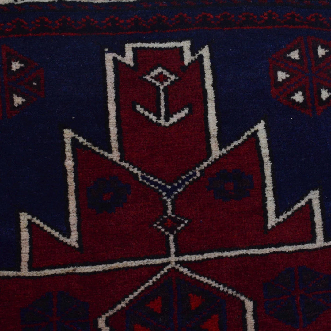 Red Afghan Baluchi Rug 2' 11" x 4' 9" Hand-Knotted | No. AL37833