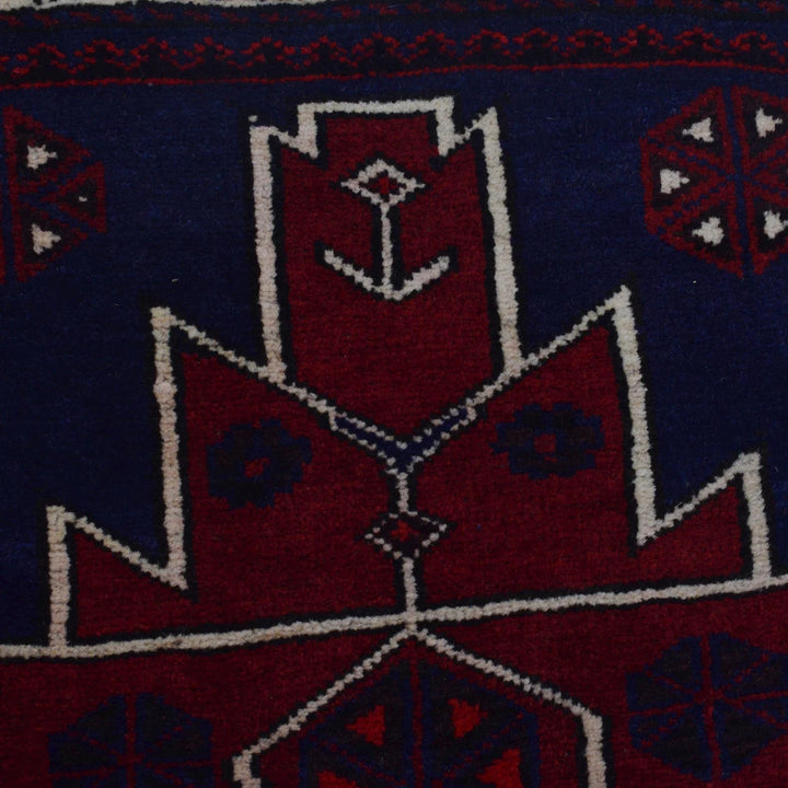 Red Afghan Baluchi Rug 2' 11" x 4' 9" Hand-Knotted | No. AL37833