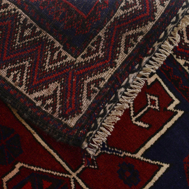 Red Afghan Baluchi Rug 2' 11" x 4' 9" Hand-Knotted | No. AL37833