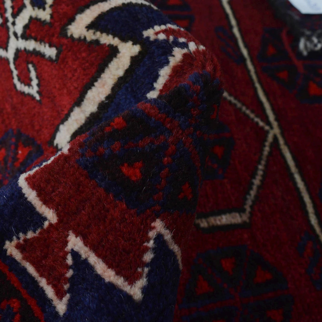 Red Afghan Baluchi Rug 2' 11" x 4' 9" Hand-Knotted | No. AL37833