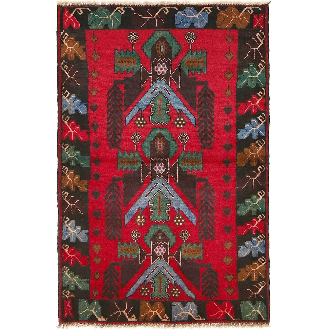 Red Afghan Baluchi Rug 2'9" x 4'4" Hand-Knotted | No. AL37849