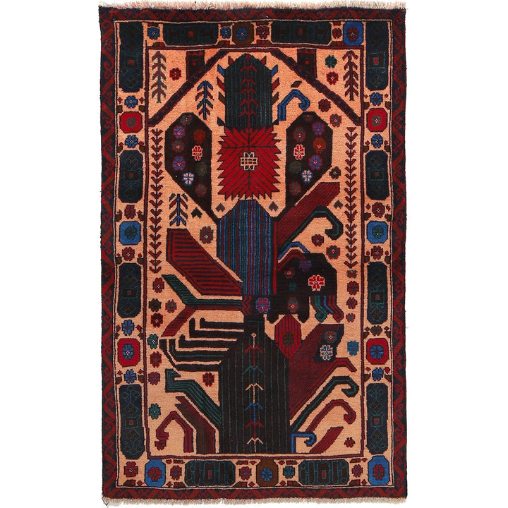 Afghan Baluchi Rug 3' 1" x 4' 11" Hand-Knotted | No. AL37854