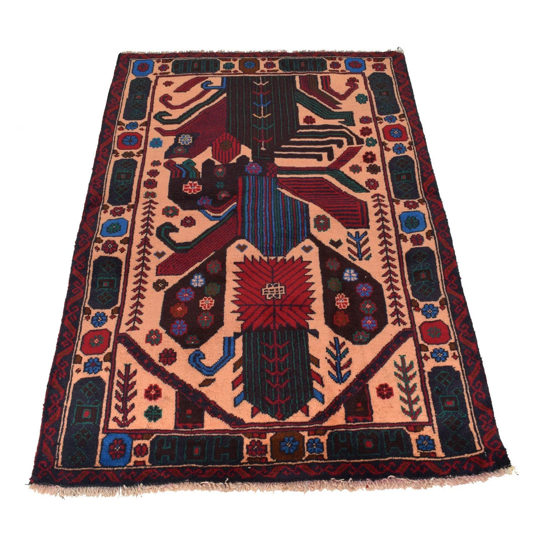 Afghan Baluchi Rug 3' 1" x 4' 11" Hand-Knotted | No. AL37854