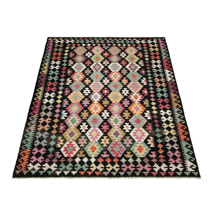 Afghan Vegetable Kilim Rug 6' 5" x 9' 8" Flat-Weave | No. AL379716