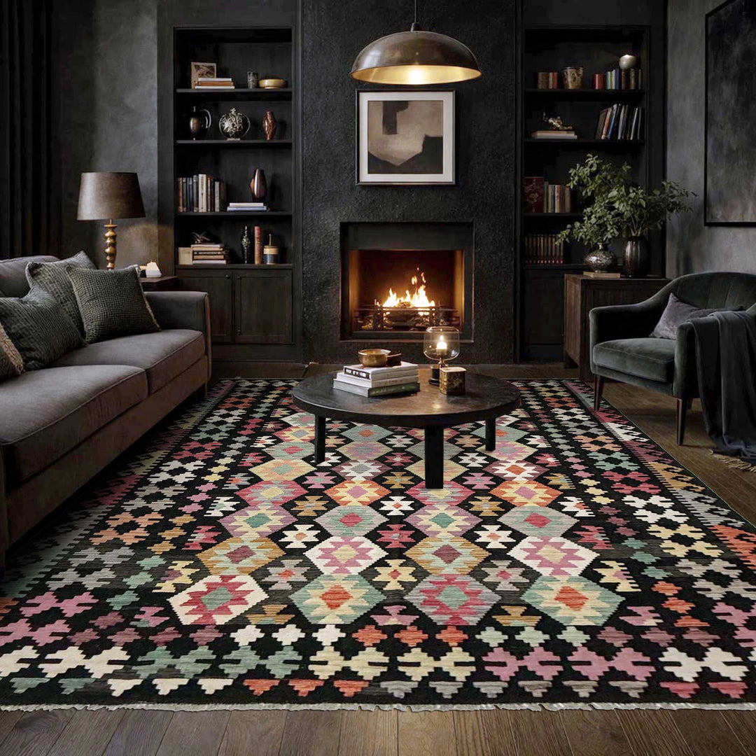 Afghan Vegetable Kilim Rug 6' 5" x 9' 8" Flat-Weave | No. AL379716