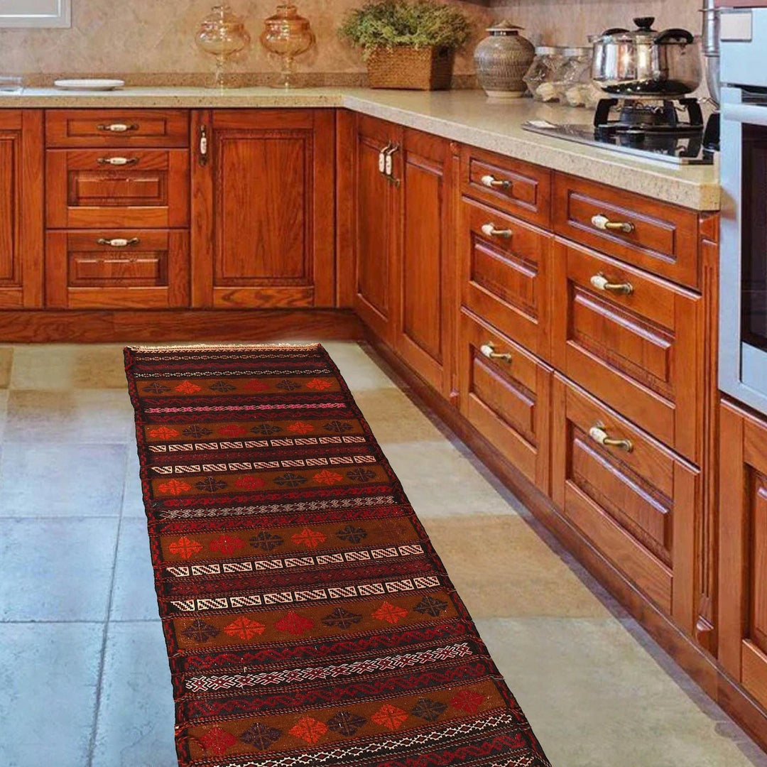 Brown Afghan Kilim Rug 2' 1" x 4' 11" Flat-Weave | No. AL37971