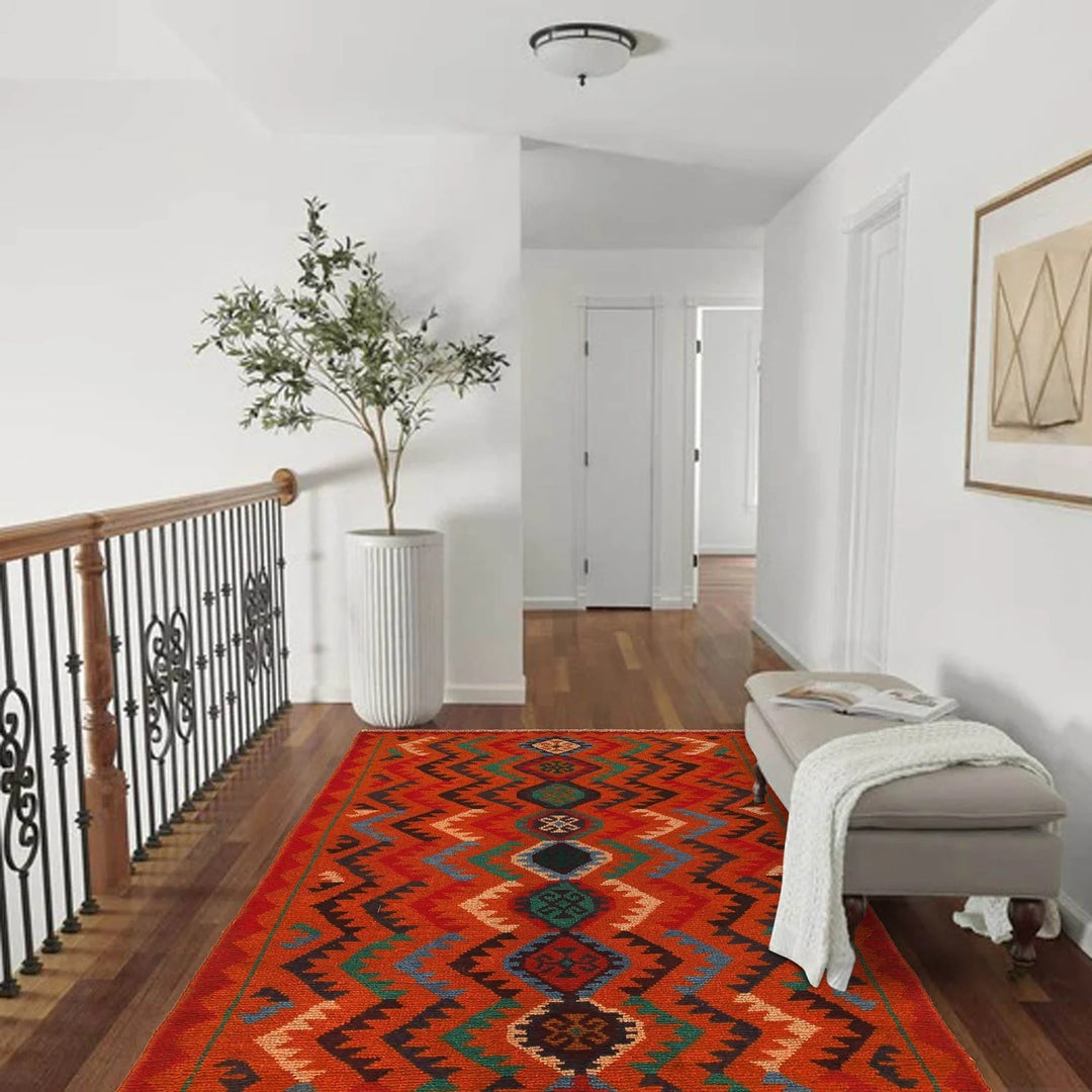 Orange Afghan Baluchi Rug 3' 6" x 6' 2" Hand-Knotted | No. AL38036