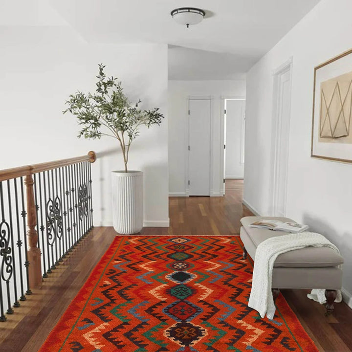 Orange Afghan Baluchi Rug 3' 6" x 6' 2" Hand-Knotted | No. AL38036