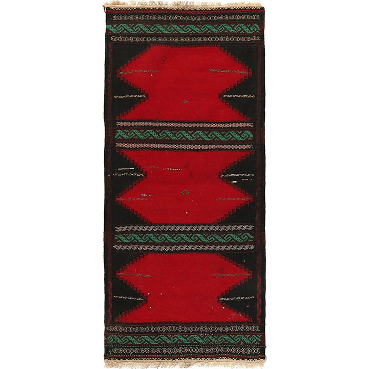 Red Afghan Table Sheet Rug 2' 2" x 4' 8" Flat-Weave | No. AL38049