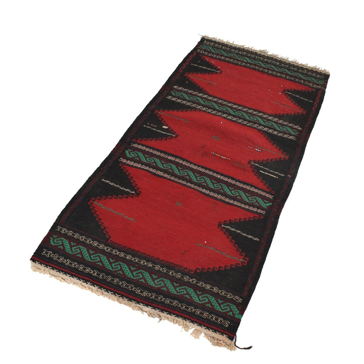 Red Afghan Table Sheet Rug 2' 2" x 4' 8" Flat-Weave | No. AL38049