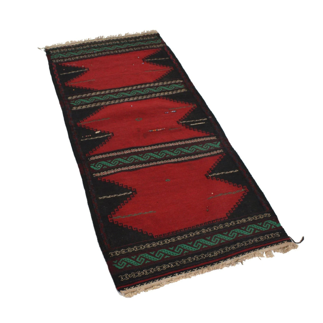 Red Afghan Table Sheet Rug 2' 2" x 4' 8" Flat-Weave | No. AL38049