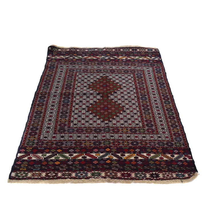 Beige Maliki Kilim Rug 3' 4" x 5' 1" Hand-Knotted | No. AL38065