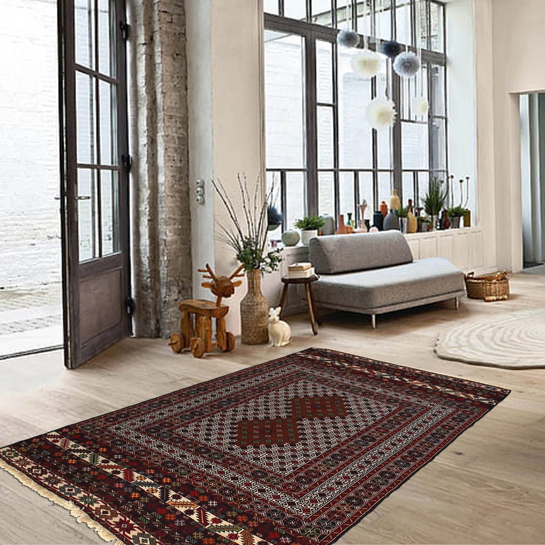 Beige Maliki Kilim Rug 3' 4" x 5' 1" Hand-Knotted | No. AL38065