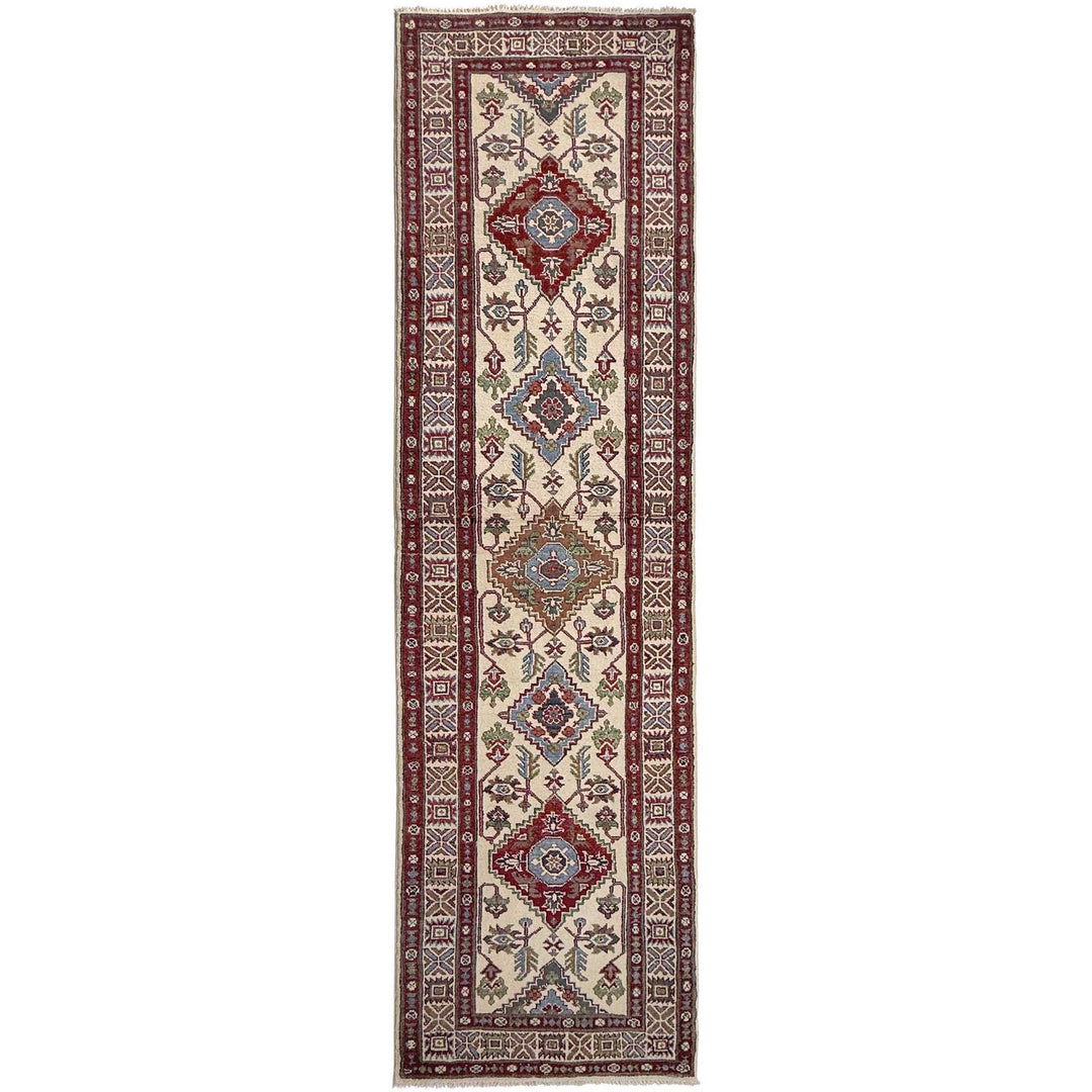 Beige Afghan Kazak Rug 2' 5" x 9' 9" Hand-Knotted | No. AL38073