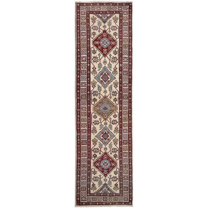 Beige Afghan Kazak Rug 2' 5" x 9' 9" Hand-Knotted | No. AL38073