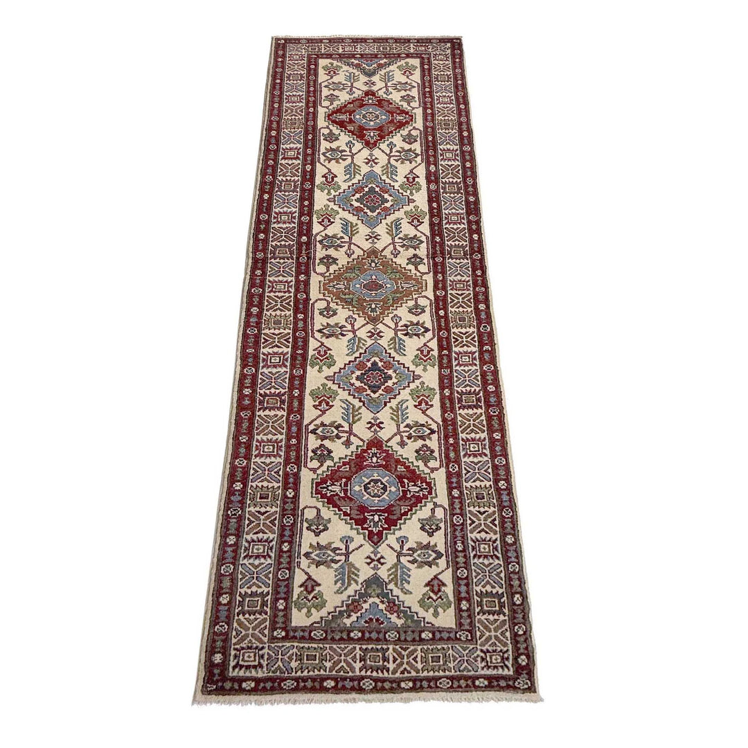 Beige Afghan Kazak Rug 2' 5" x 9' 9" Hand-Knotted | No. AL38073