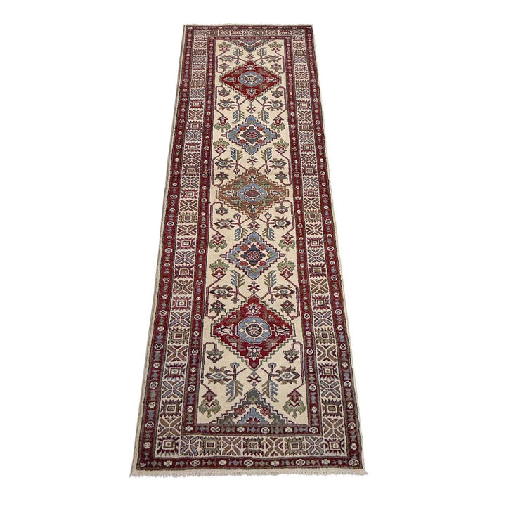 Beige Afghan Kazak Rug 2' 5" x 9' 9" Hand-Knotted | No. AL38073