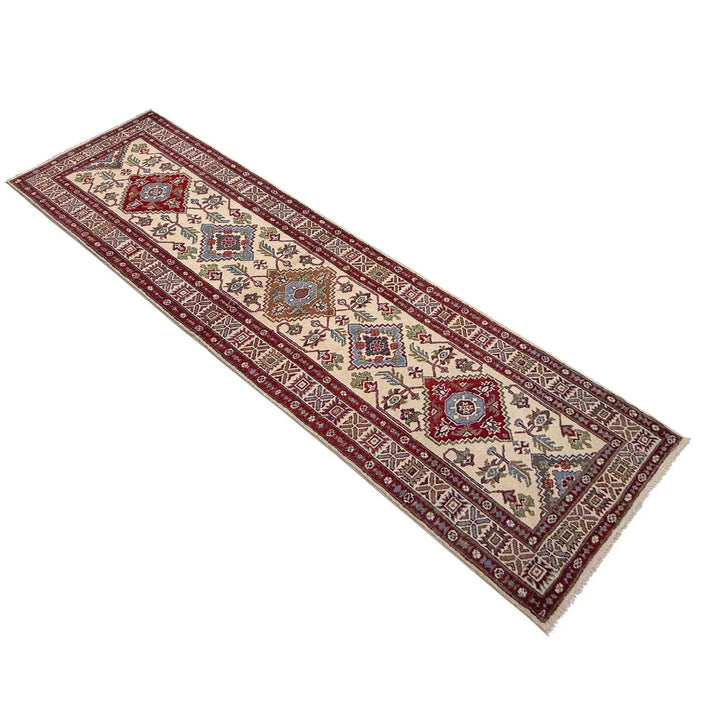 Beige Afghan Kazak Rug 2' 5" x 9' 9" Hand-Knotted | No. AL38073
