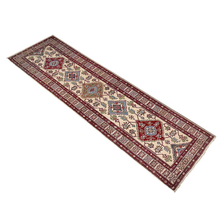 Beige Afghan Kazak Rug 2' 5" x 9' 9" Hand-Knotted | No. AL38073