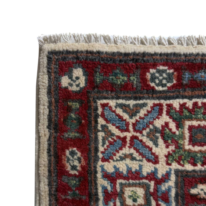Beige Afghan Kazak Rug 2' 5" x 9' 9" Hand-Knotted | No. AL38073