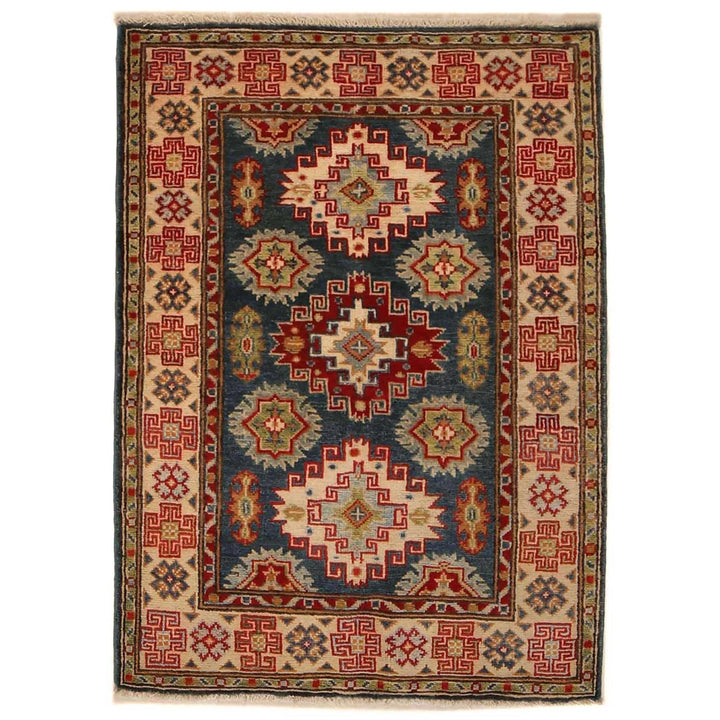 Blue Afghan Kazak Rug 2'10" x 3'9" Hand-Knotted | No. AL38142