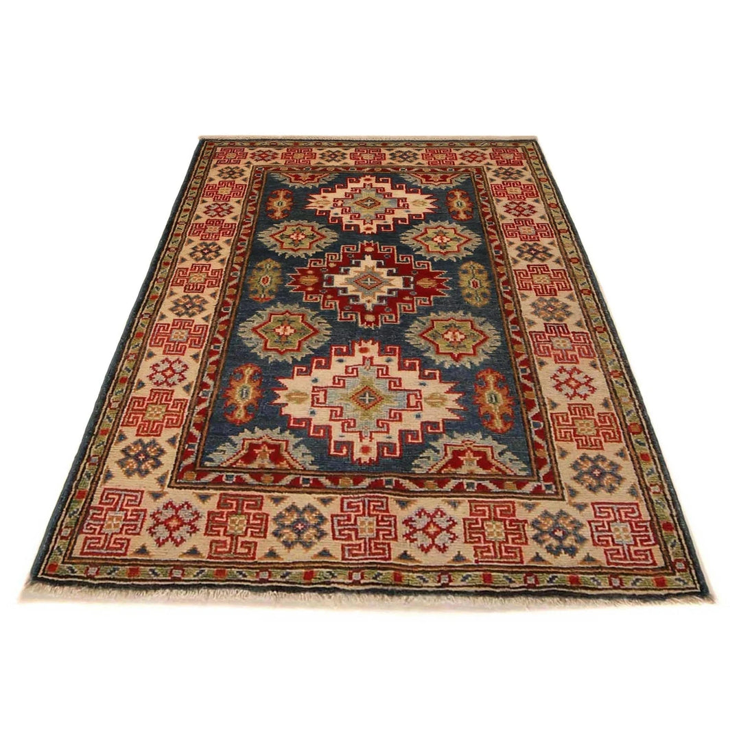 Blue Afghan Kazak Rug 2'10" x 3'9" Hand-Knotted | No. AL38142