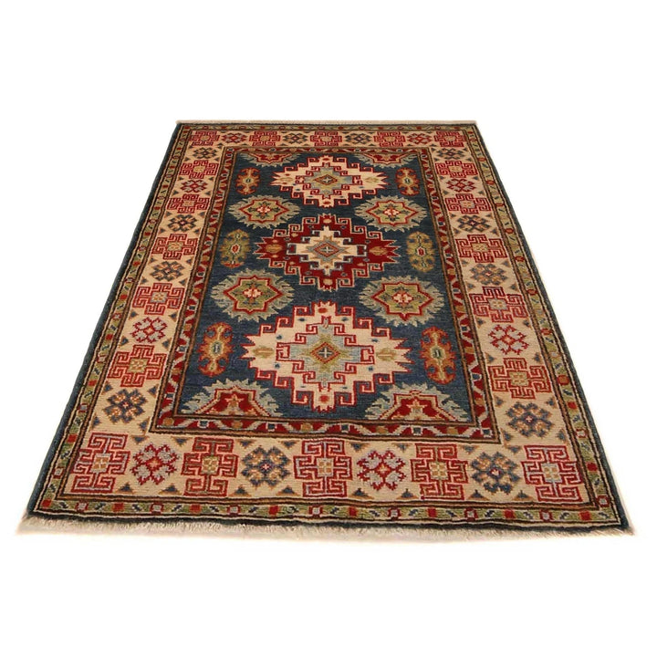 Blue Afghan Kazak Rug 2'10" x 3'9" Hand-Knotted | No. AL38142
