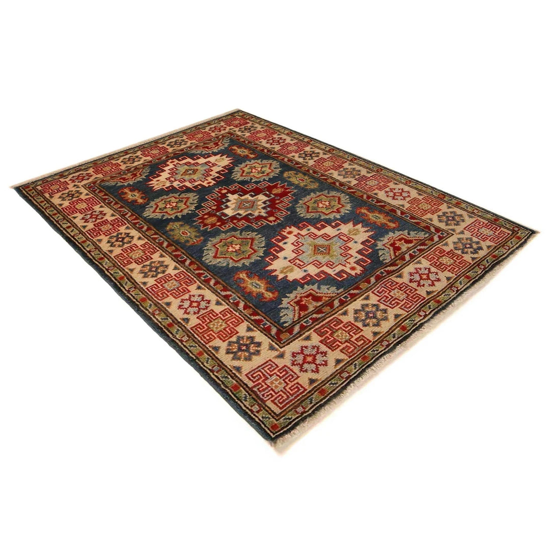 Blue Afghan Kazak Rug 2'10" x 3'9" Hand-Knotted | No. AL38142