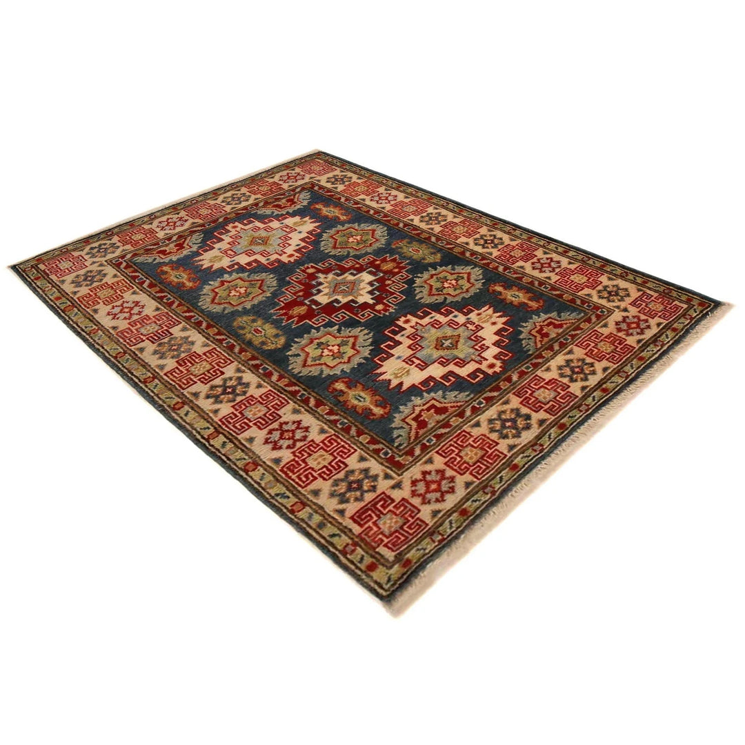 Blue Afghan Kazak Rug 2'10" x 3'9" Hand-Knotted | No. AL38142