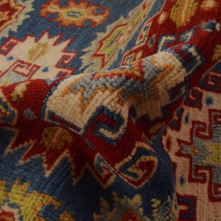 Blue Afghan Kazak Rug 2'10" x 3'9" Hand-Knotted | No. AL38142