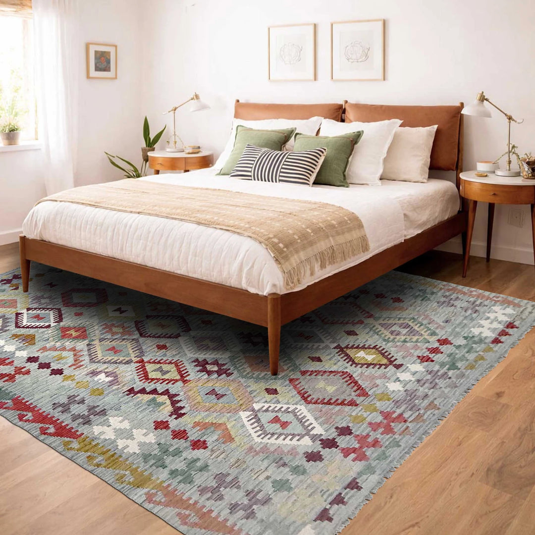 Afghan Kilim Rug 6' 7" x 9' 6" Flat-Weave | No. AL38147